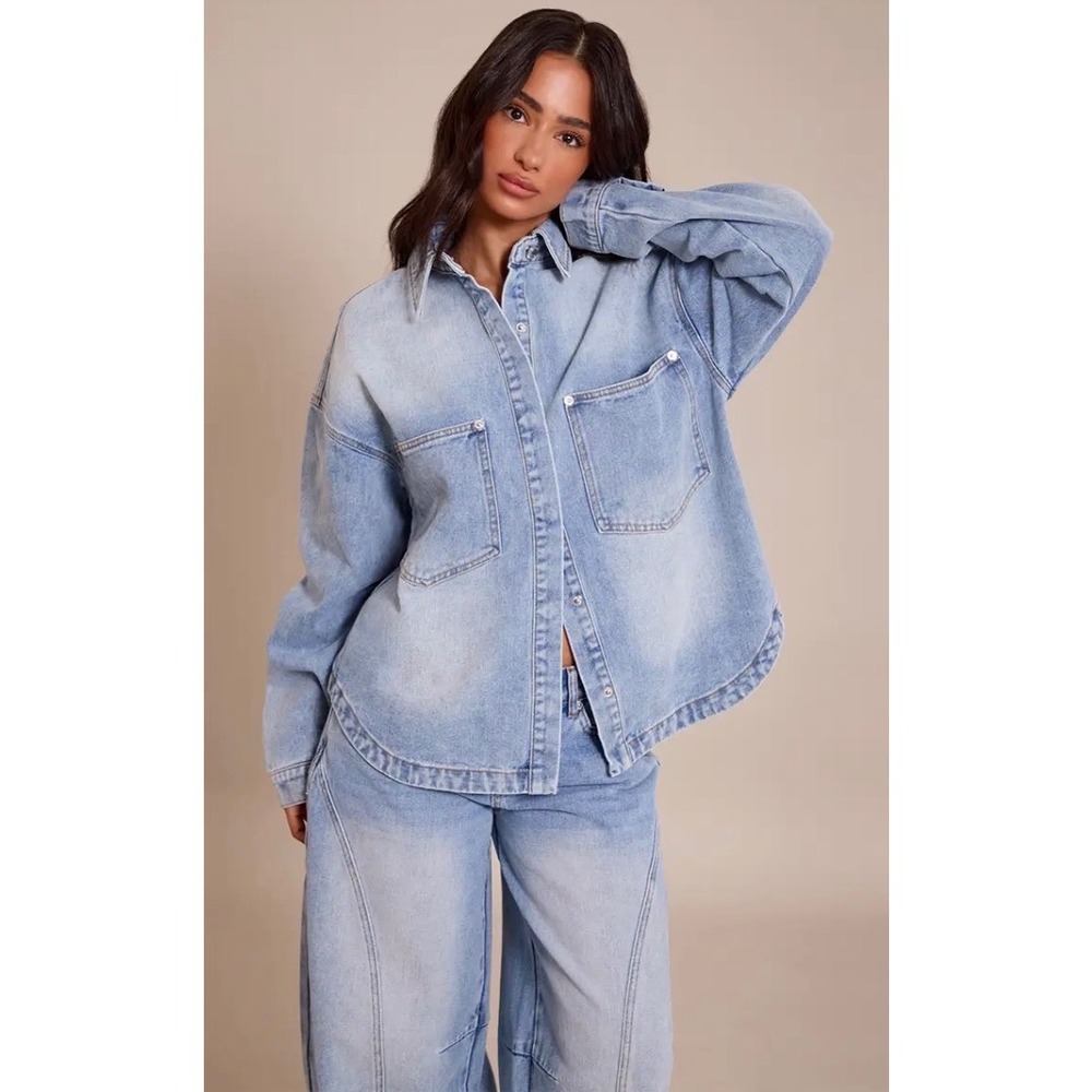 PrettyLittleThing Mid Blue Oversized Denim Shirt Jacket  US 6 NEW